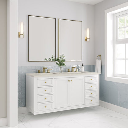 James Martin - Chicago 60" Double Vanity, Glossy White, w/ 3 CM Siberian Silestone Top - 503-V60D-GW-3SFR view 8