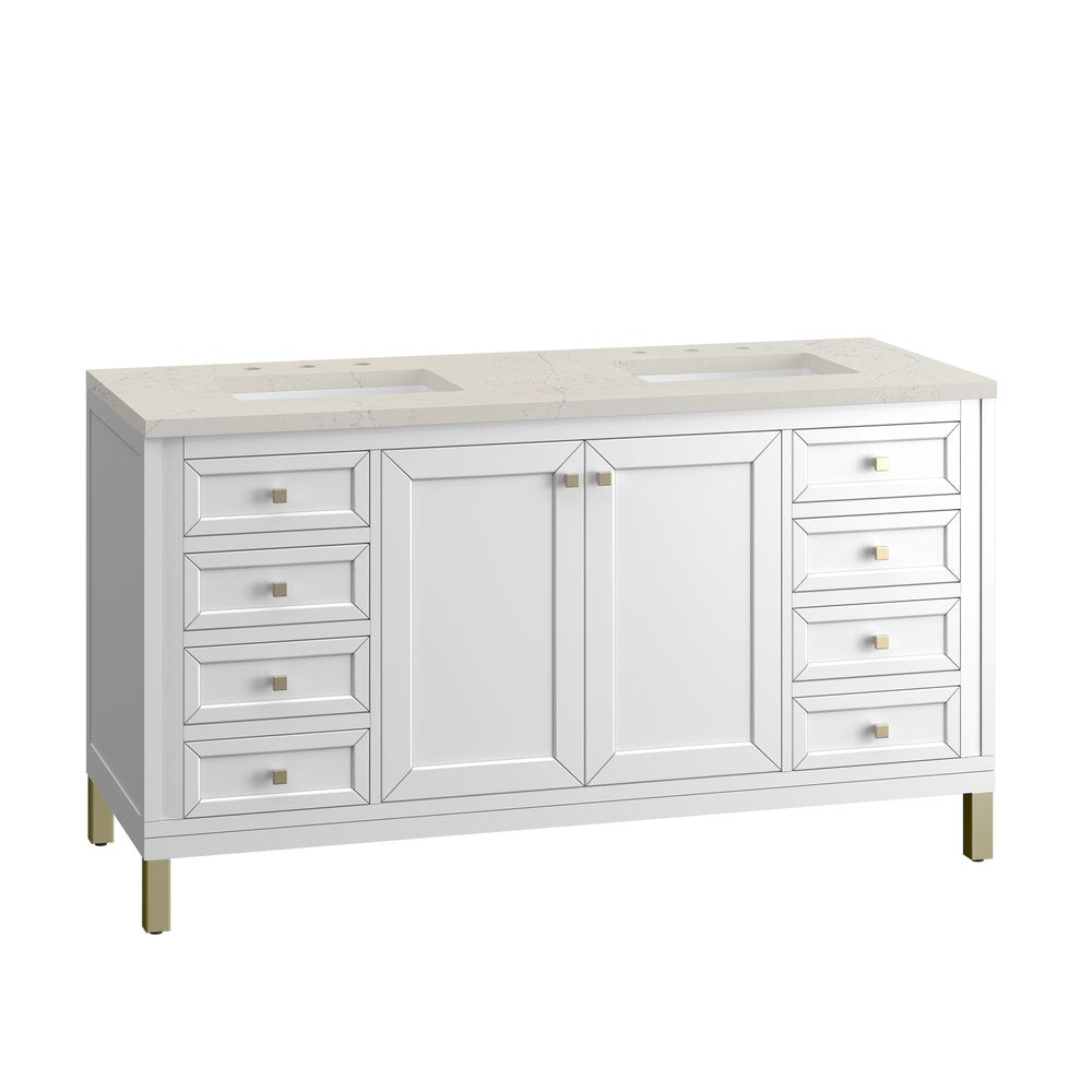 James Martin - Chicago 60" Double Vanity, Glossy White, w/ 3 CM Siberian Silestone Top - 503-V60D-GW-3SFR view 14