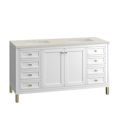 James Martin - Chicago 60" Double Vanity, Glossy White, w/ 3 CM Siberian Silestone Top - 503-V60D-GW-3SFR view 14