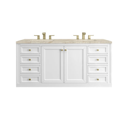 James Martin - Chicago 60" Double Vanity, Glossy White, w/ 3 CM Tajnar Eclos Top - 503-V60D-GW-3TJR view 2
