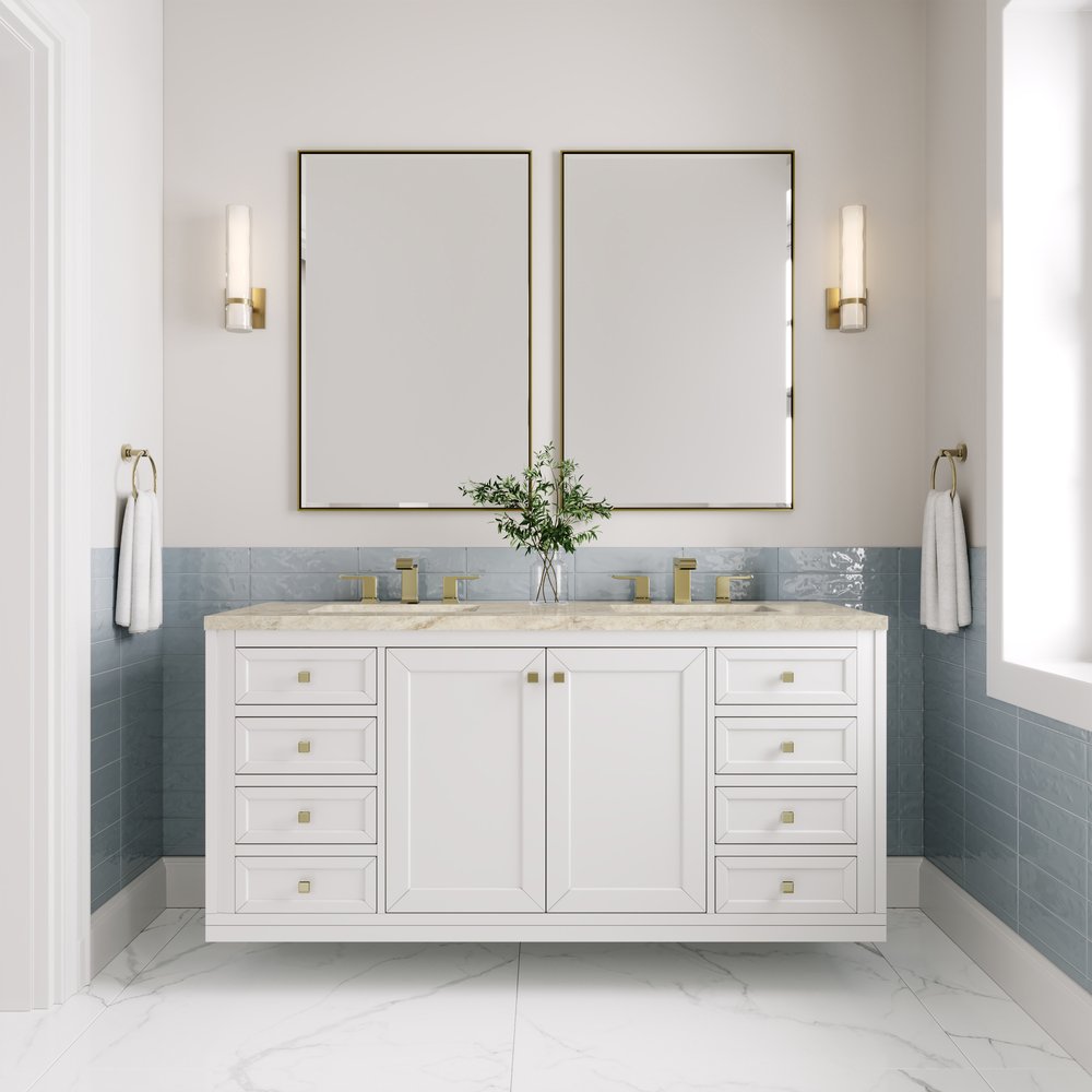 James Martin - Chicago 60" Double Vanity, Glossy White, w/ 3 CM Tajnar Eclos Top - 503-V60D-GW-3TJR view 6