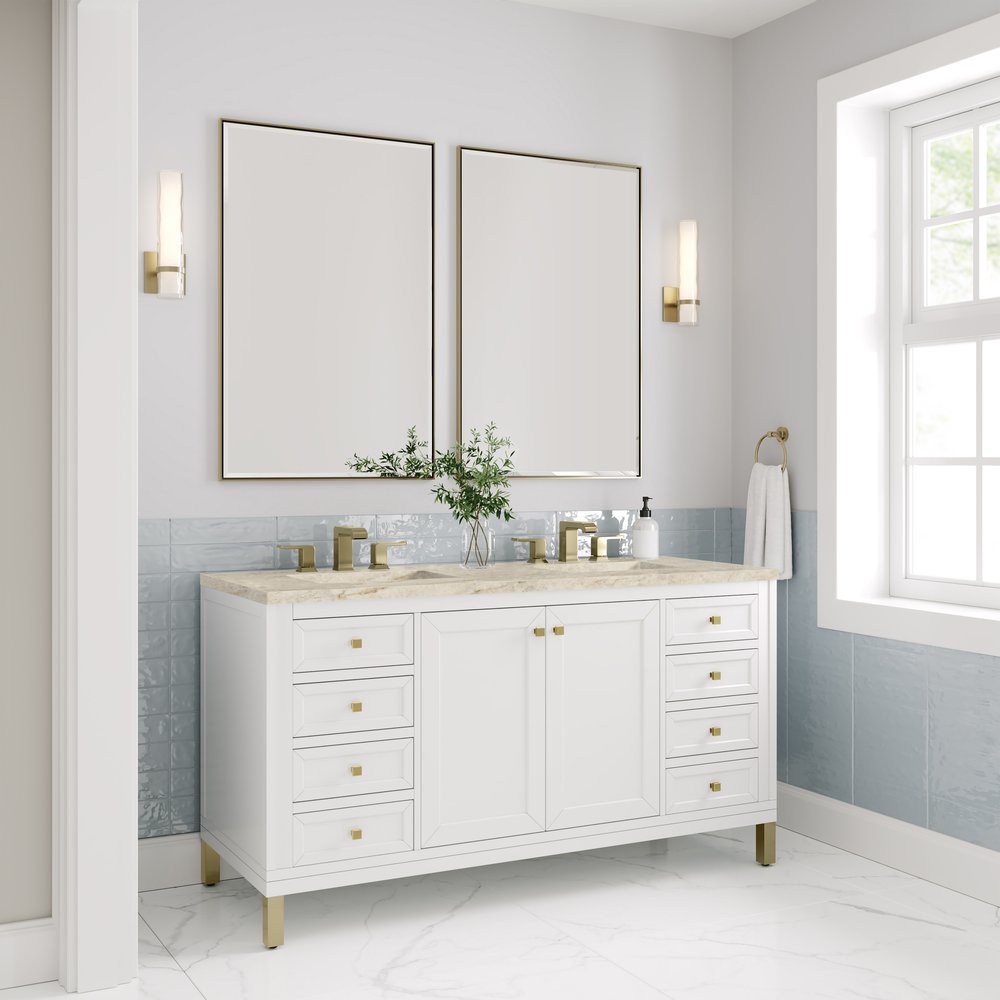 James Martin - Chicago 60" Double Vanity, Glossy White, w/ 3 CM Tajnar Eclos Top - 503-V60D-GW-3TJR view 7