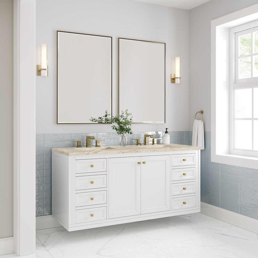 James Martin - Chicago 60" Double Vanity, Glossy White, w/ 3 CM Tajnar Eclos Top - 503-V60D-GW-3TJR view 8