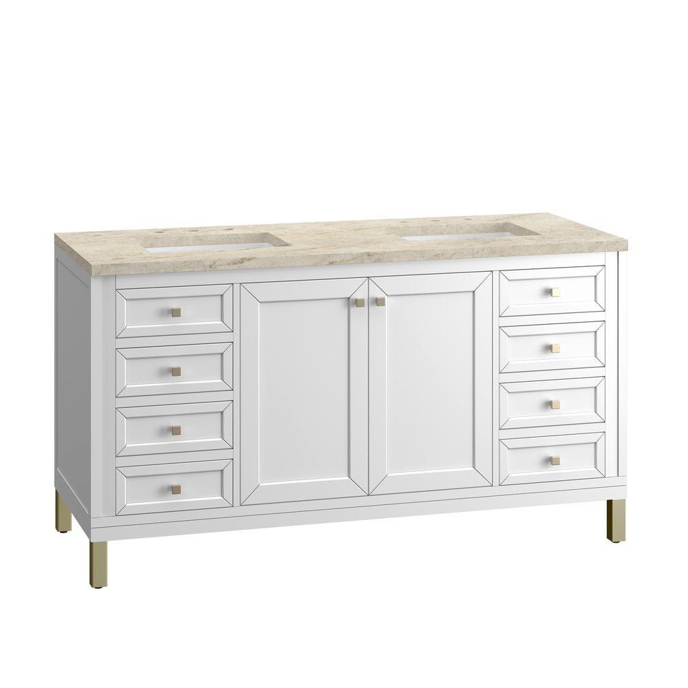 James Martin - Chicago 60" Double Vanity, Glossy White, w/ 3 CM Tajnar Eclos Top - 503-V60D-GW-3TJR view 14