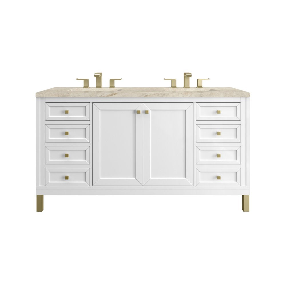 James Martin - Chicago 60" Double Vanity, Glossy White, w/ 3 CM Tajnar Eclos Top w/FreePower Wireless Charger - 503-V60D-GW-FTJR view 1