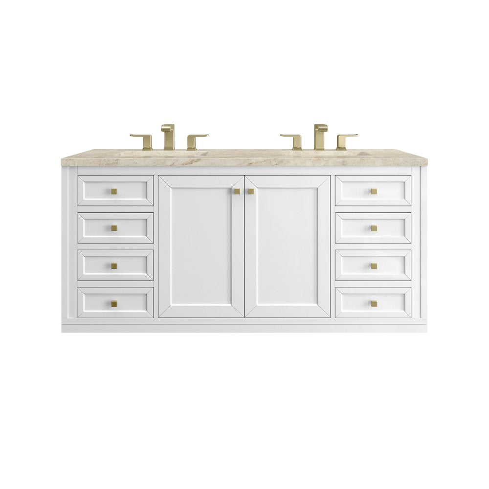 James Martin - Chicago 60" Double Vanity, Glossy White, w/ 3 CM Tajnar Eclos Top w/FreePower Wireless Charger - 503-V60D-GW-FTJR view 2