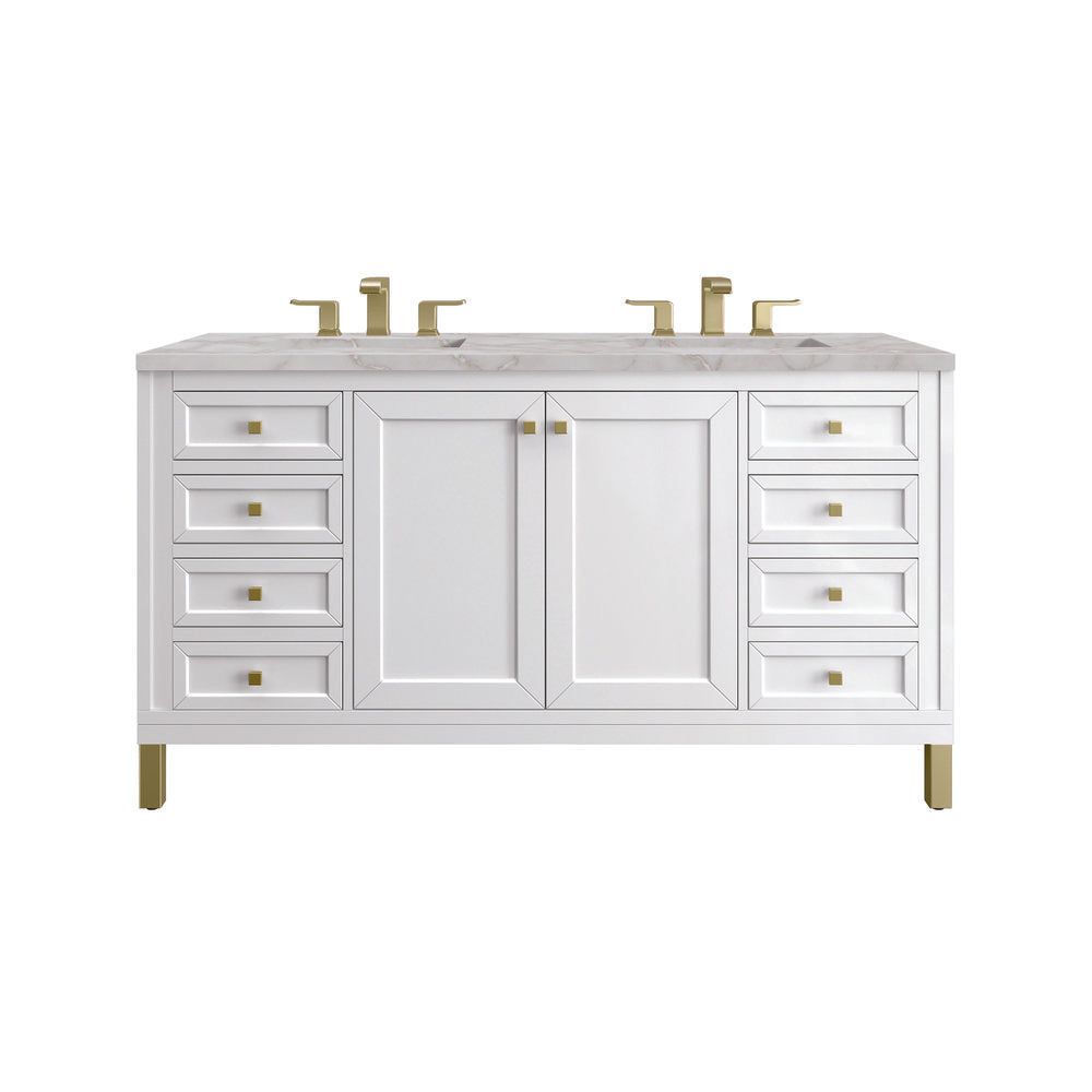 James Martin - Chicago 60" Double Vanity, Glossy White, w/ 3 CM Victorian Silver Silestone® Top - 503-V60D-GW-3VSL view 1