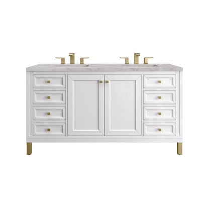 James Martin - Chicago 60" Double Vanity, Glossy White, w/ 3 CM Victorian Silver Silestone® Top - 503-V60D-GW-3VSL view 1
