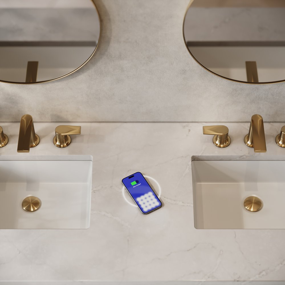 James Martin - Chicago 60" Double Vanity, Glossy White, w/ 3 CM Victorian Silver Silestone® Top w/FreePower Wireless Charger - 503-V60D-GW-FVSL view 2