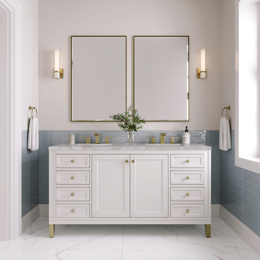James Martin - Chicago 60" Double Vanity, Glossy White, w/ 3 CM Victorian Silver Silestone® Top w/FreePower Wireless Charger - 503-V60D-GW-FVSL view 5