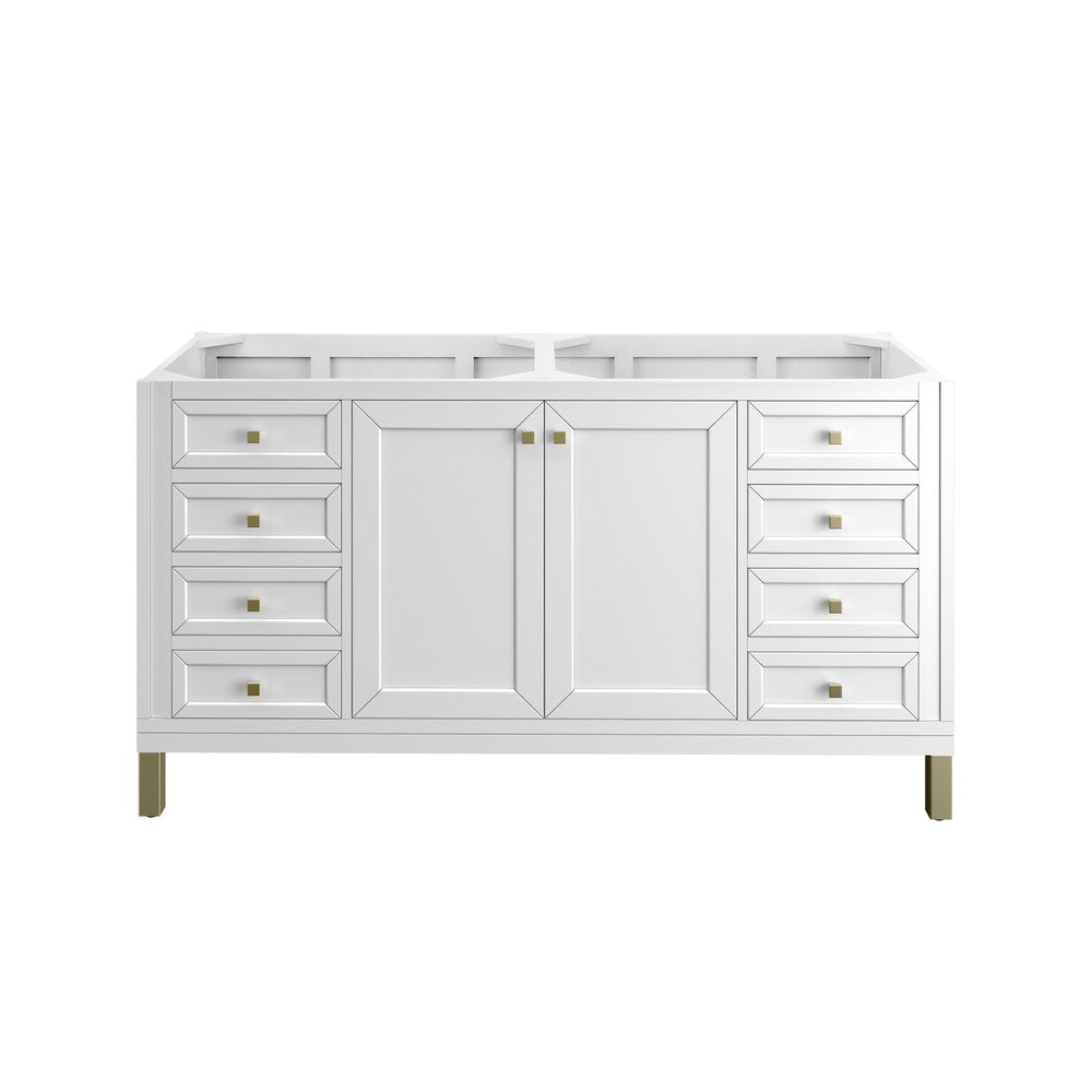 James Martin - Chicago 60" Double Vanity, Glossy White, w/ 3 CM Victorian Silver Silestone® Top w/FreePower Wireless Charger - 503-V60D-GW-FVSL view 8