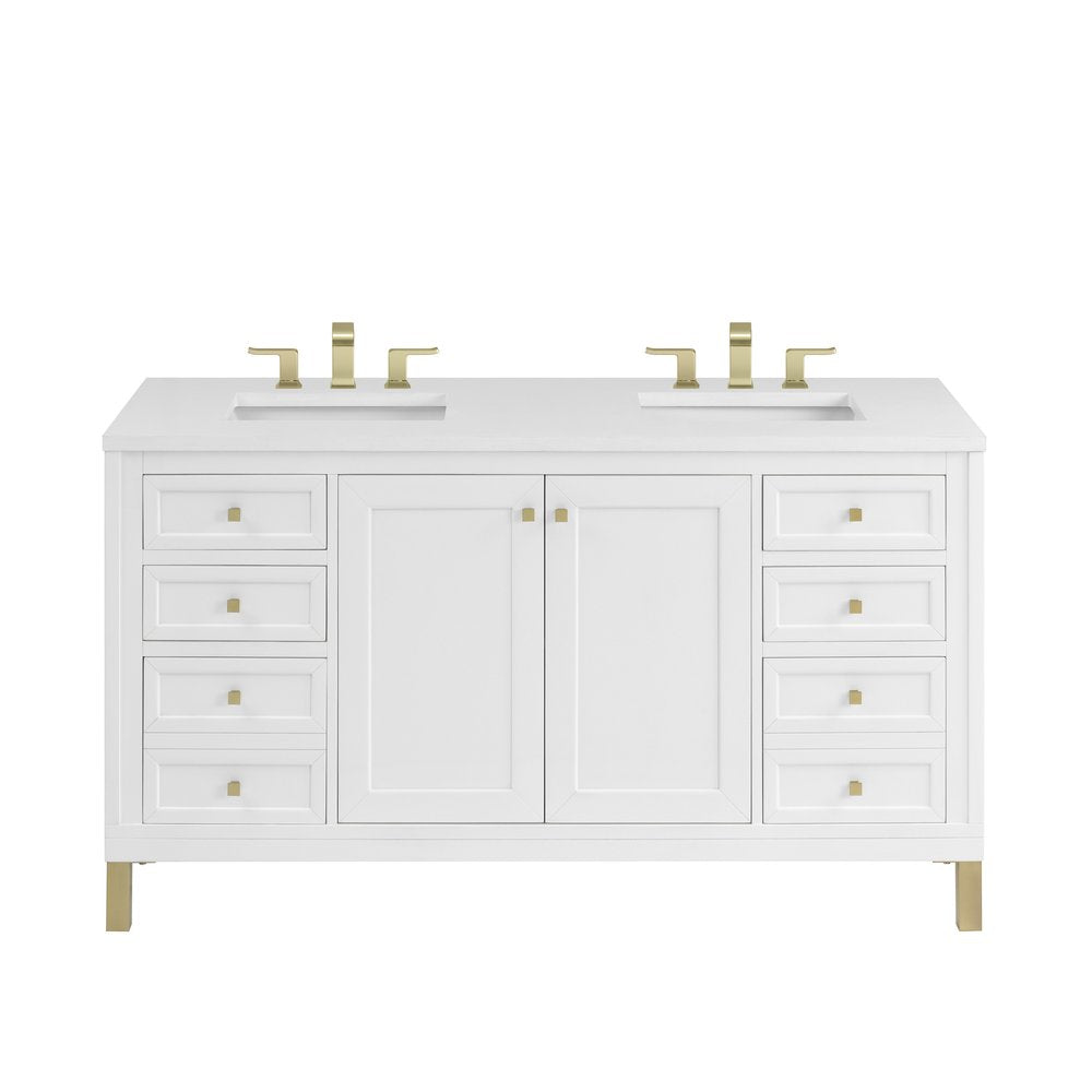 James Martin - Chicago 60" Double Vanity, Glossy White, w/ 3 CM White Zeus Silestone® Top - 503-V60D-GW-3WZ view 1