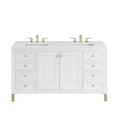 James Martin - Chicago 60" Double Vanity, Glossy White, w/ 3 CM White Zeus Silestone® Top - 503-V60D-GW-3WZ view 1