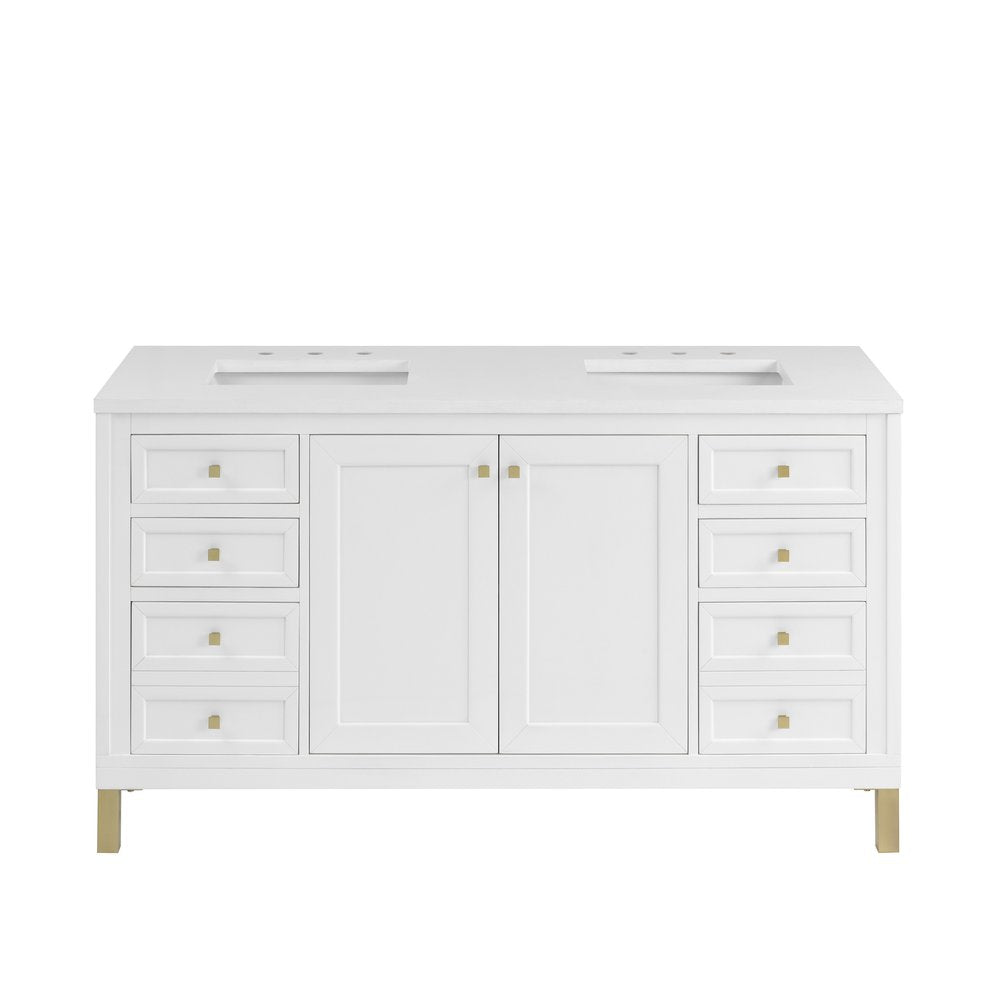 James Martin - Chicago 60" Double Vanity, Glossy White, w/ 3 CM White Zeus Silestone® Top - 503-V60D-GW-3WZ view 2