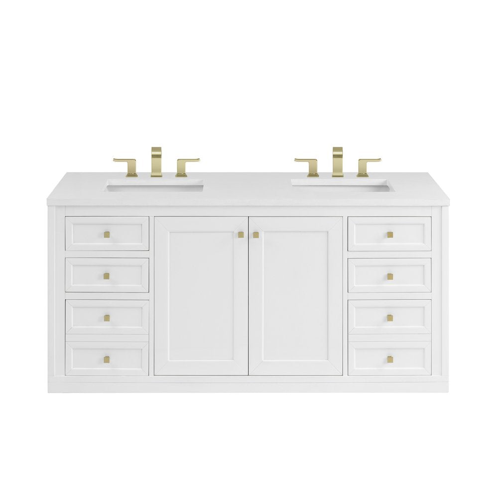 James Martin - Chicago 60" Double Vanity, Glossy White, w/ 3 CM White Zeus Silestone® Top - 503-V60D-GW-3WZ view 3