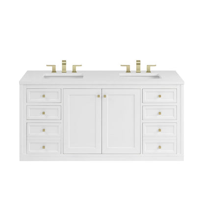 James Martin - Chicago 60" Double Vanity, Glossy White, w/ 3 CM White Zeus Silestone® Top - 503-V60D-GW-3WZ view 3