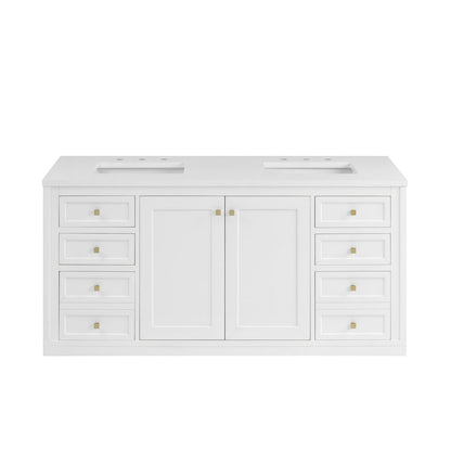 James Martin - Chicago 60" Double Vanity, Glossy White, w/ 3 CM White Zeus Silestone® Top - 503-V60D-GW-3WZ view 4