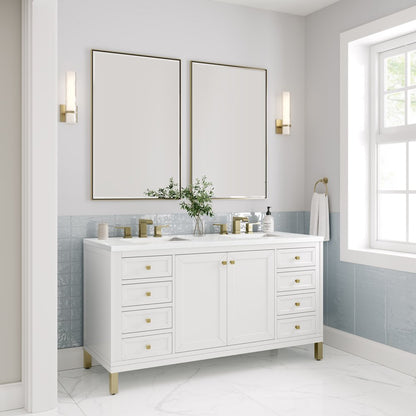 James Martin - Chicago 60" Double Vanity, Glossy White, w/ 3 CM White Zeus Silestone® Top - 503-V60D-GW-3WZ view 8