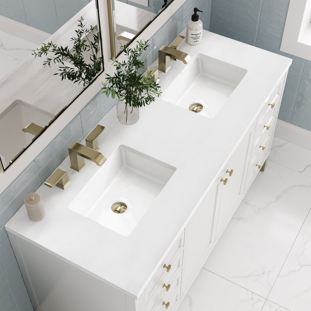 James Martin - Chicago 60" Double Vanity, Glossy White, w/ 3 CM White Zeus Silestone® Top - 503-V60D-GW-3WZ view 11