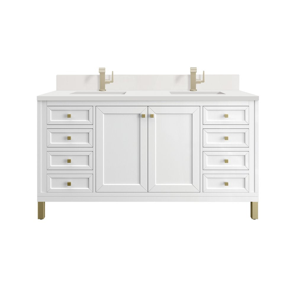 James Martin - Chicago 60" Double Vanity, Glossy White, w/ Single Hole 3CM White Zeus Silestone® Top & Backsplash - 503-V60D-GW-1WZ view 1