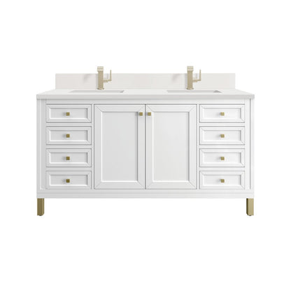 James Martin - Chicago 60" Double Vanity, Glossy White, w/ Single Hole 3CM White Zeus Silestone® Top & Backsplash - 503-V60D-GW-1WZ view 1