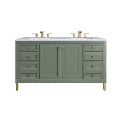 James Martin - Chicago 60" Double Vanity, Smokey Celadon, w/ 3 CM Carrara Marble Top - 503-V60D-SC-3CAR view 1