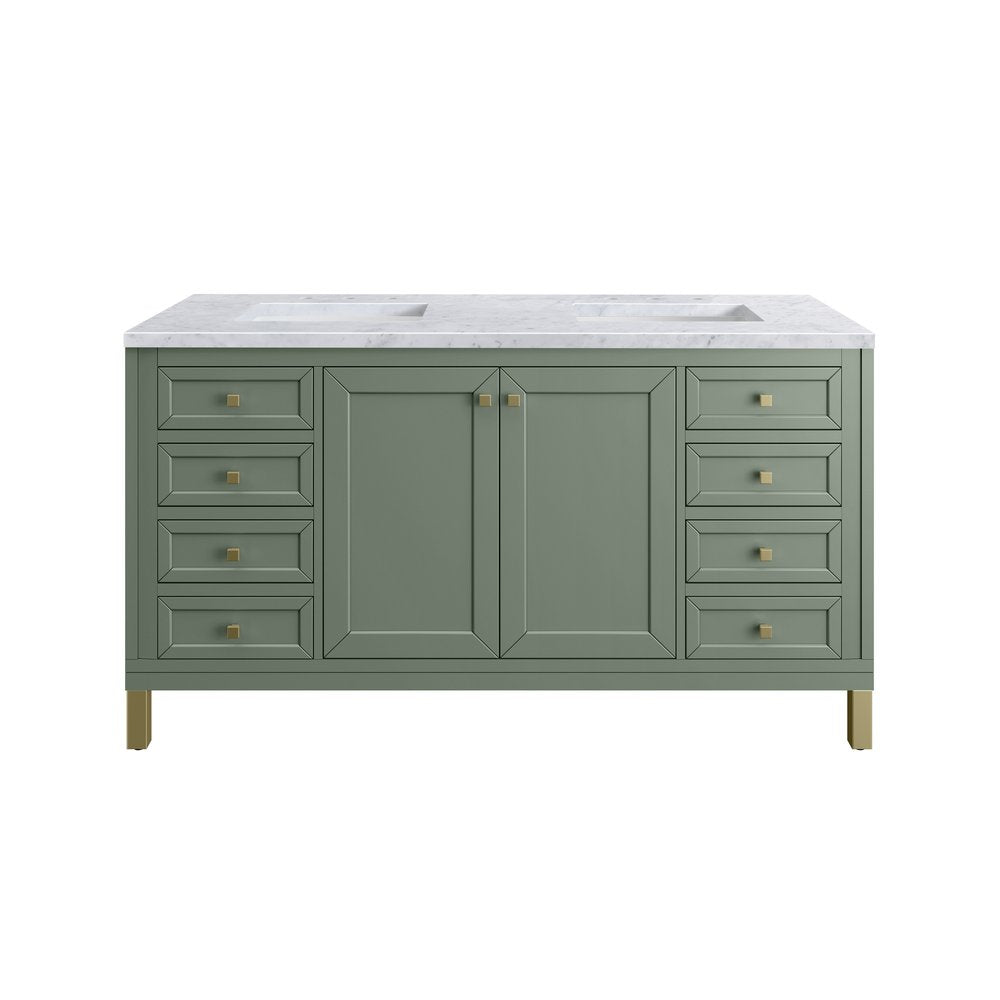 James Martin - Chicago 60" Double Vanity, Smokey Celadon, w/ 3 CM Carrara Marble Top - 503-V60D-SC-3CAR view 2