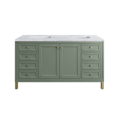 James Martin - Chicago 60" Double Vanity, Smokey Celadon, w/ 3 CM Carrara Marble Top - 503-V60D-SC-3CAR view 2