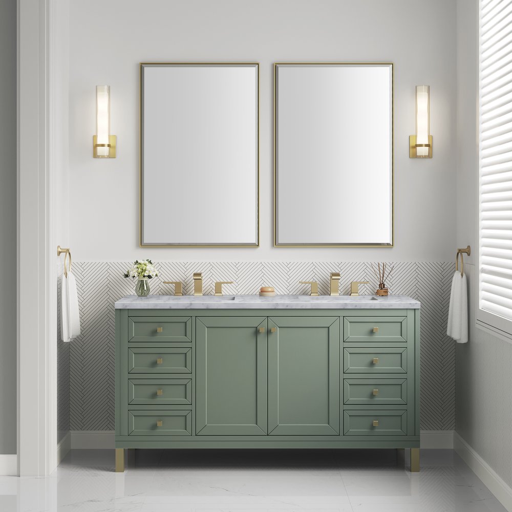 James Martin - Chicago 60" Double Vanity, Smokey Celadon, w/ 3 CM Carrara Marble Top - 503-V60D-SC-3CAR view 5