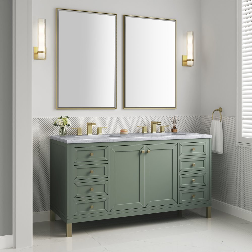James Martin - Chicago 60" Double Vanity, Smokey Celadon, w/ 3 CM Carrara Marble Top - 503-V60D-SC-3CAR view 6
