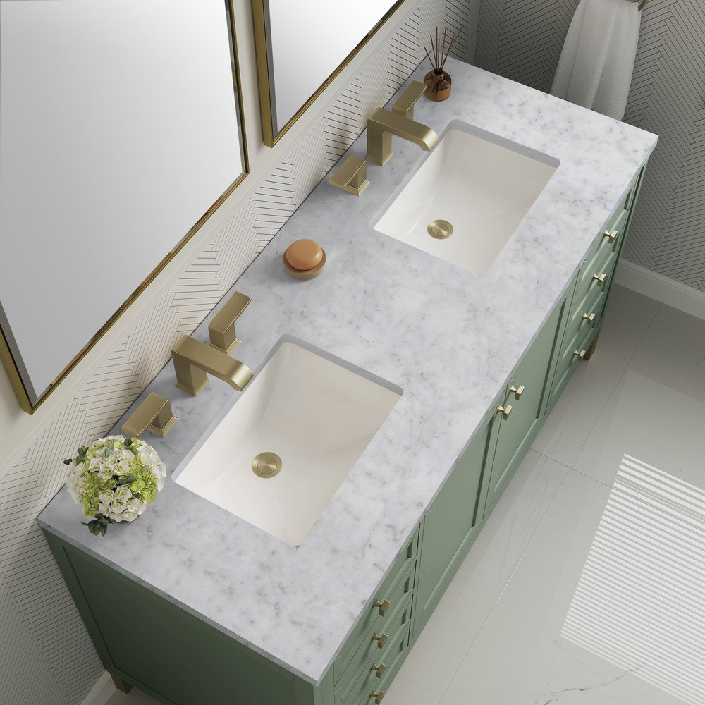 James Martin - Chicago 60" Double Vanity, Smokey Celadon, w/ 3 CM Carrara Marble Top - 503-V60D-SC-3CAR view 9