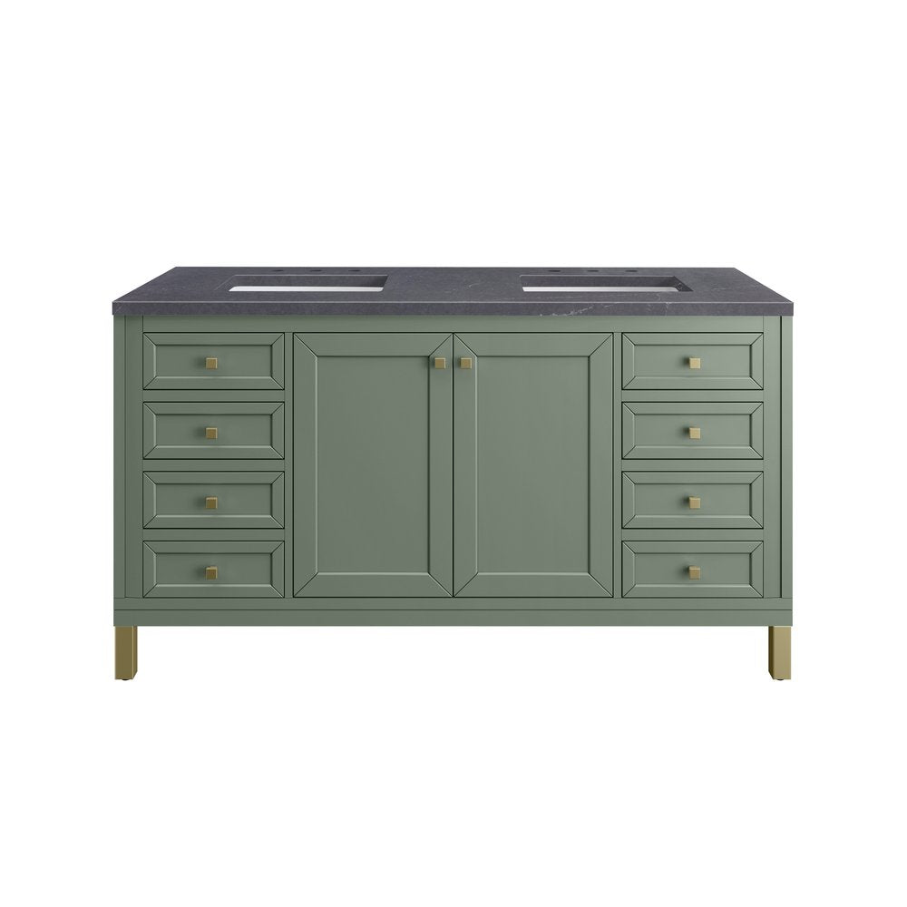 James Martin - Chicago 60" Double Vanity, Smokey Celadon, w/ 3 CM Charcoal Soapstone Silestone® Top - 503-V60D-SC-3CSP view 2