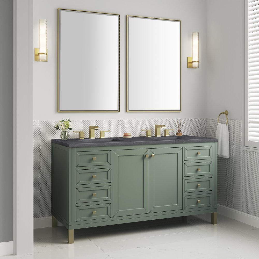 James Martin - Chicago 60" Double Vanity, Smokey Celadon, w/ 3 CM Charcoal Soapstone Silestone® Top - 503-V60D-SC-3CSP view 6