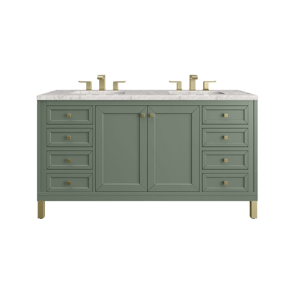 James Martin - Chicago 60" Double Vanity, Smokey Celadon, w/ 3 CM Eternal Jasmine Pearl Silestone® Top - 503-V60D-SC-3EJP view 1