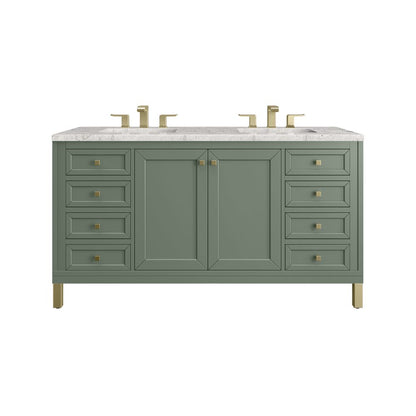 James Martin - Chicago 60" Double Vanity, Smokey Celadon, w/ 3 CM Eternal Jasmine Pearl Silestone® Top - 503-V60D-SC-3EJP view 1
