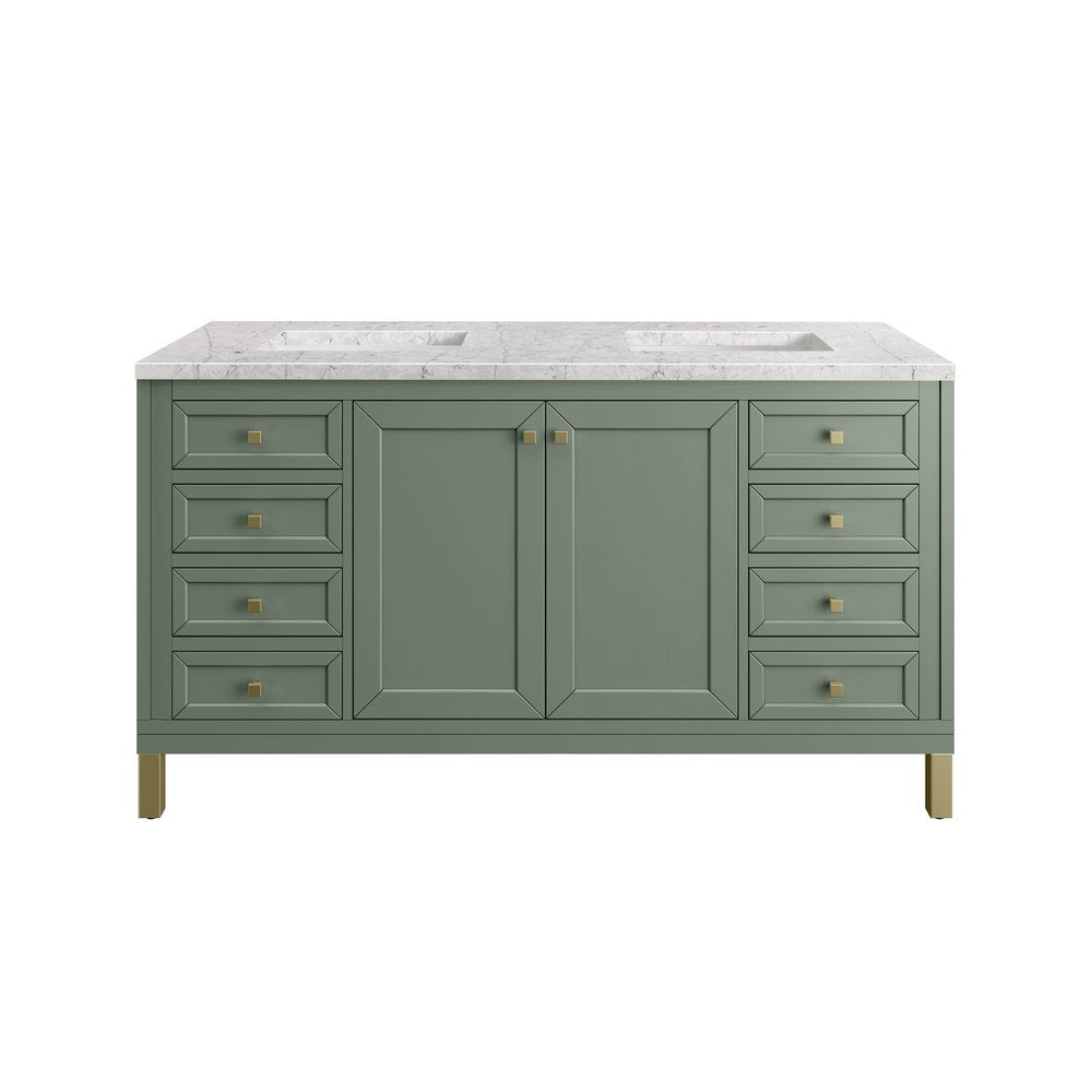 James Martin - Chicago 60" Double Vanity, Smokey Celadon, w/ 3 CM Eternal Jasmine Pearl Silestone® Top - 503-V60D-SC-3EJP view 2