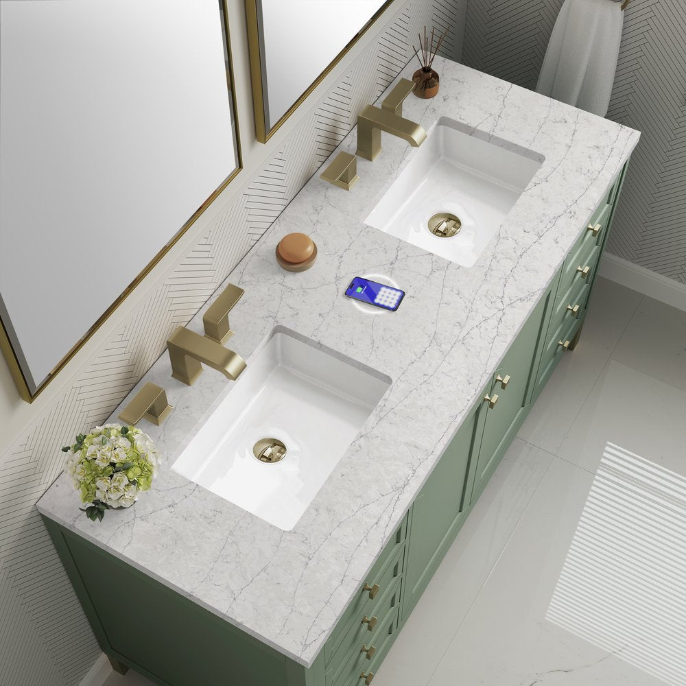 James Martin - Chicago 60" Double Vanity, Smokey Celadon, w/ 3 CM Eternal Jasmine Pearl Silestone® Top w/FreePower Wireless Charger - 503-V60D-SC-FEJP view 10