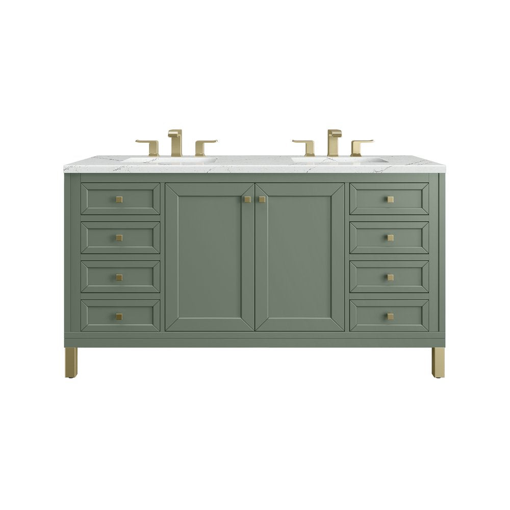 James Martin - Chicago 60" Double Vanity, Smokey Celadon, w/ 3 CM Ethereal Noctis Silestone® Top - 503-V60D-SC-3ENC view 2