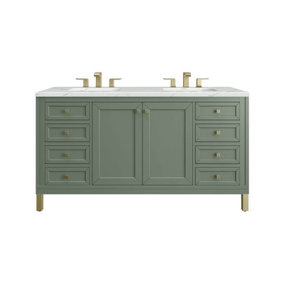 James Martin - Chicago 60" Double Vanity, Smokey Celadon, w/ 3 CM Ethereal Noctis Silestone® Top w/FreePower Wireless Charger - 503-V60D-SC-FENC view 2