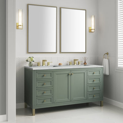 James Martin - Chicago 60" Double Vanity, Smokey Celadon, w/ 3 CM Ethereal Noctis Silestone® Top w/FreePower Wireless Charger - 503-V60D-SC-FENC view 7