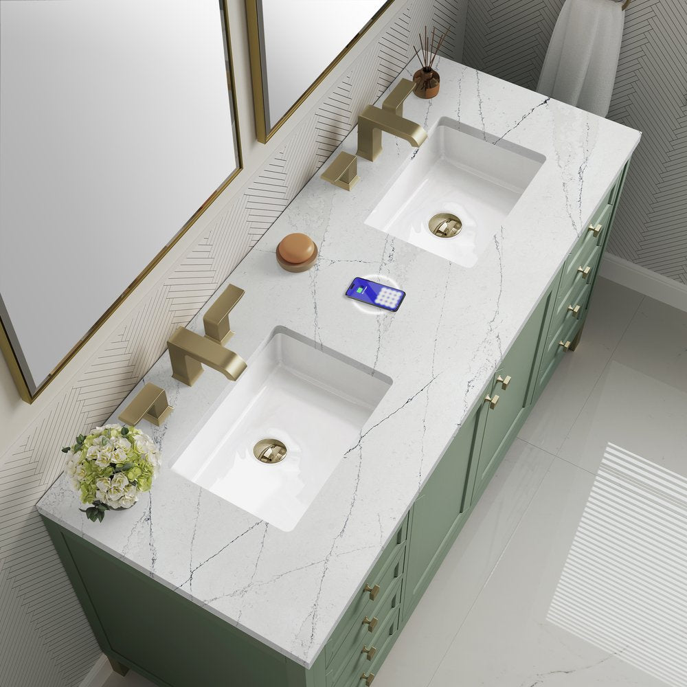James Martin - Chicago 60" Double Vanity, Smokey Celadon, w/ 3 CM Ethereal Noctis Silestone® Top w/FreePower Wireless Charger - 503-V60D-SC-FENC view 10