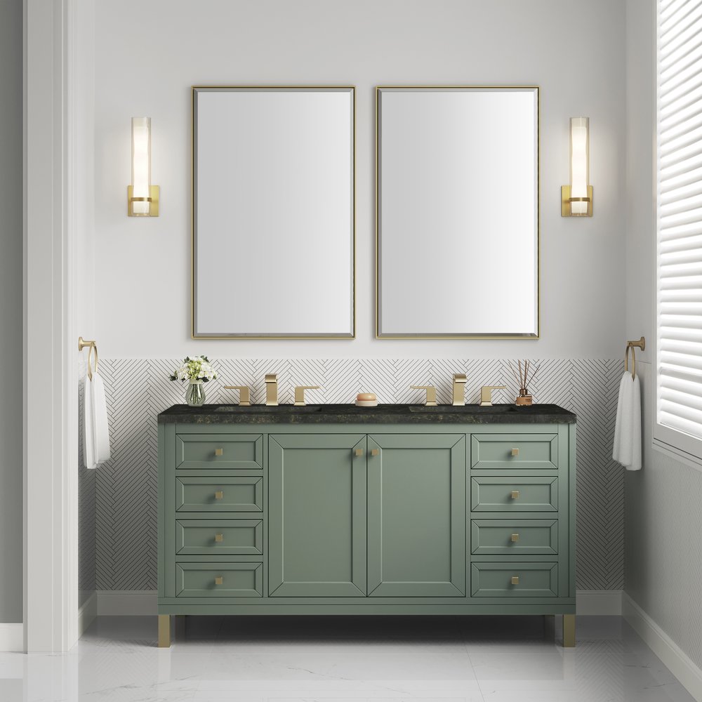 James Martin - Chicago 60" Double Vanity, Smokey Celadon, w/ 3 CM Phantome Eclos Top - 503-V60D-SC-3PHT view 3