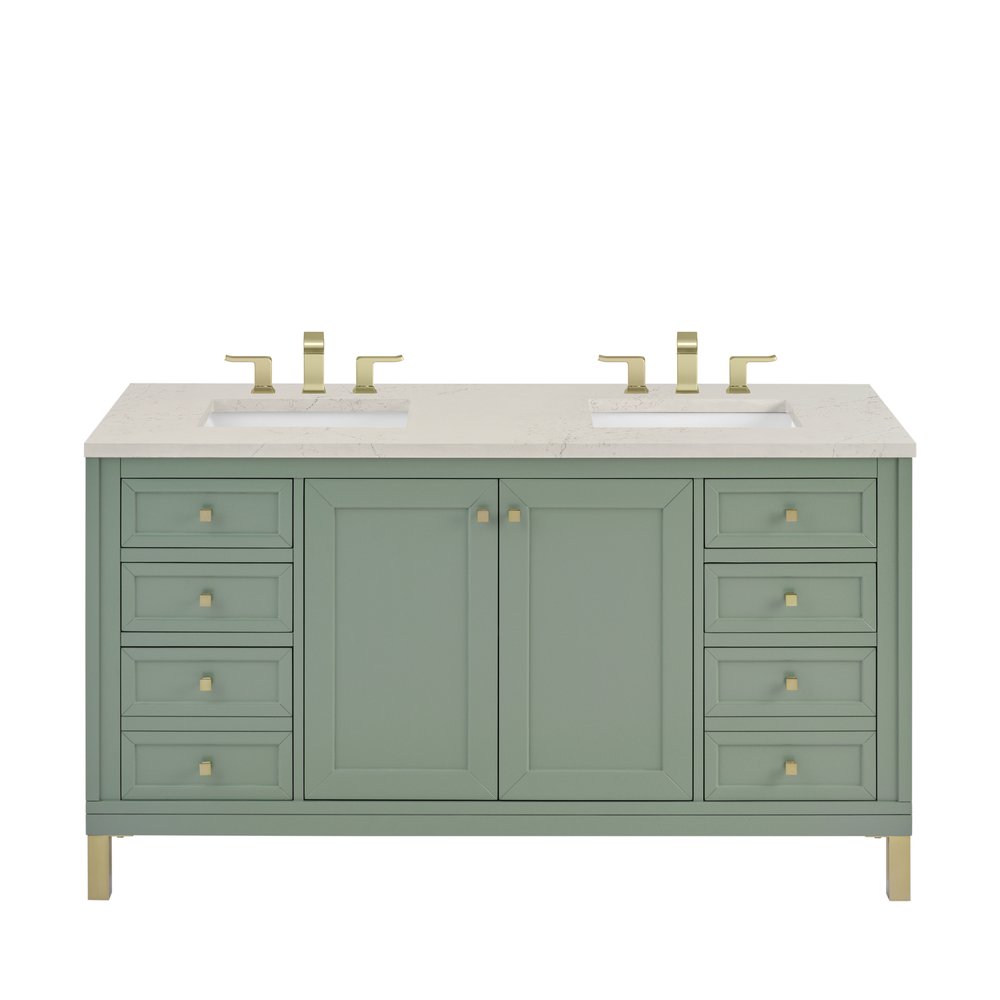 James Martin - Chicago 60" Double Vanity, Smokey Celadon, w/ 3 CM Siberian Silestone Top - 503-V60D-SC-3SFR view 1