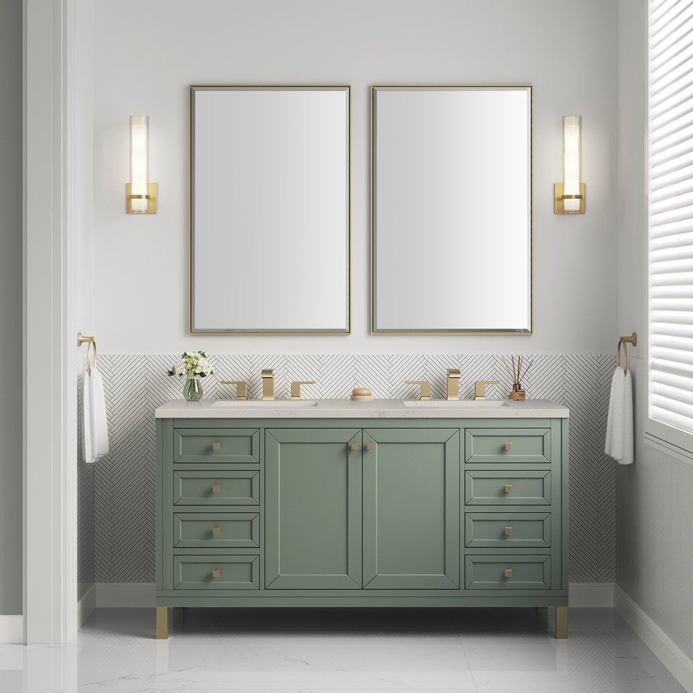 James Martin - Chicago 60" Double Vanity, Smokey Celadon, w/ 3 CM Siberian Silestone Top - 503-V60D-SC-3SFR view 3