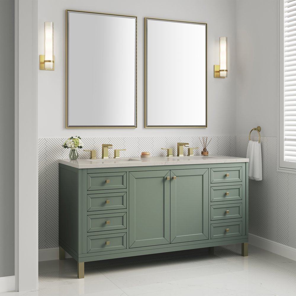 James Martin - Chicago 60" Double Vanity, Smokey Celadon, w/ 3 CM Siberian Silestone Top - 503-V60D-SC-3SFR view 5