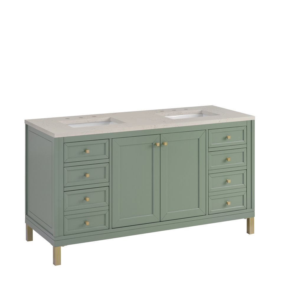 James Martin - Chicago 60" Double Vanity, Smokey Celadon, w/ 3 CM Siberian Silestone Top - 503-V60D-SC-3SFR view 9