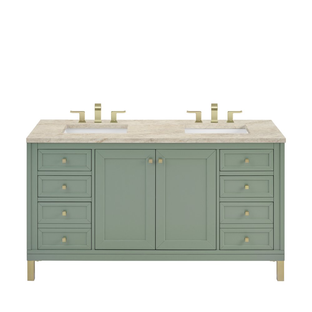 James Martin - Chicago 60" Double Vanity, Smokey Celadon, w/ 3 CM Tajnar Eclos Top - 503-V60D-SC-3TJR view 1