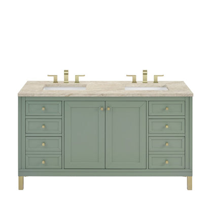 James Martin - Chicago 60" Double Vanity, Smokey Celadon, w/ 3 CM Tajnar Eclos Top - 503-V60D-SC-3TJR view 1