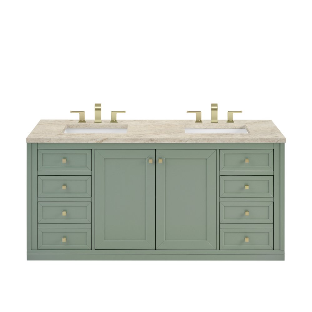 James Martin - Chicago 60" Double Vanity, Smokey Celadon, w/ 3 CM Tajnar Eclos Top - 503-V60D-SC-3TJR view 2