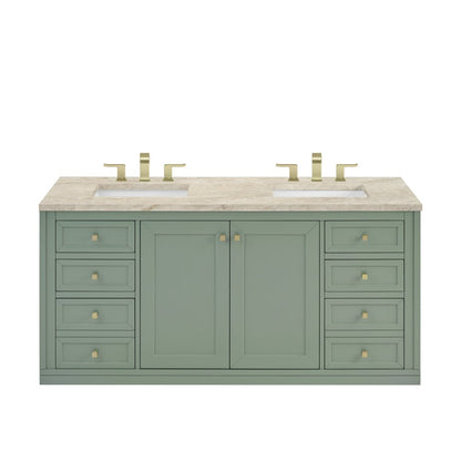 James Martin - Chicago 60" Double Vanity, Smokey Celadon, w/ 3 CM Tajnar Eclos Top - 503-V60D-SC-3TJR view 2